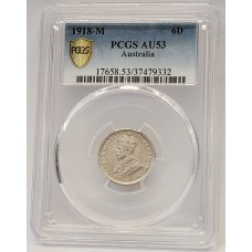 AUSTRALIA 1918 . SIXPENCE . PCGS AU53 AUSTRALIA 1918 . SIXPENCE . PCGS AU53